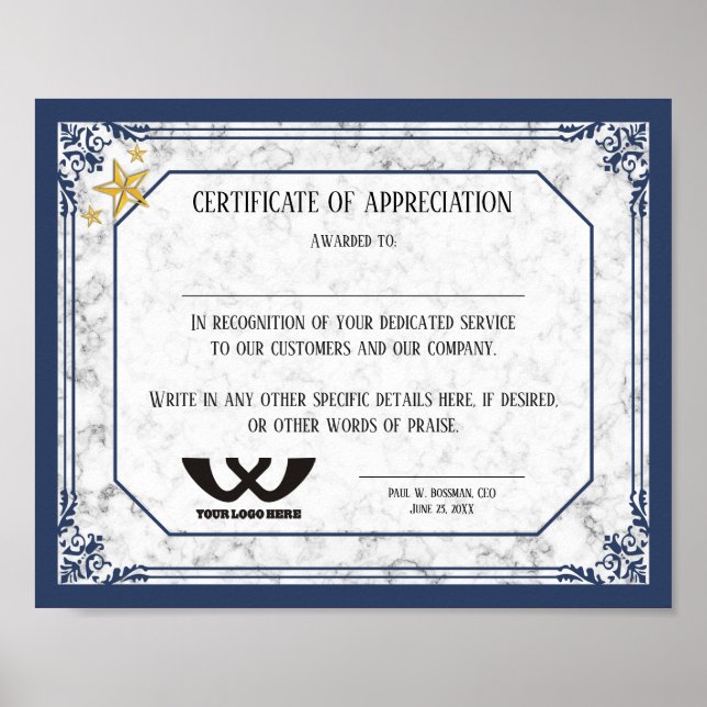 Poster Certificado de prêmio de funcionarios de apreciaçã (Frente)