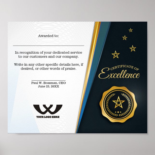 Poster Certificado de prêmio de funcionarios de excelênci (Frente)