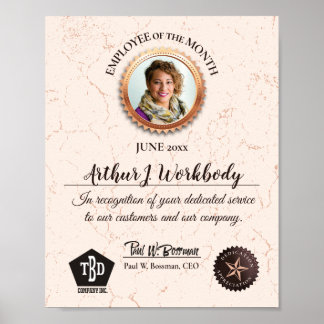 Poster Certificado de reconhecimento de foto de funcionár