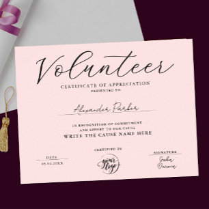Poster Certificado de Reconhecimento de Voluntário Rosa S