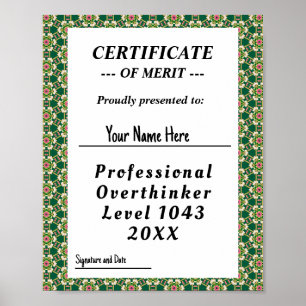Poster Certificado de superpensador profissional