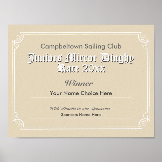 Poster Certificado de Vencedor do Concurso do Clube de Na (Frente)