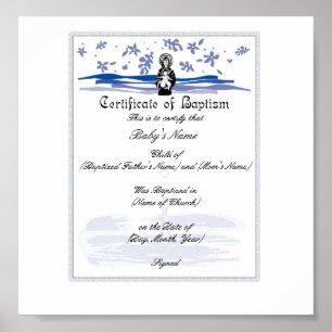 Pôster Certificado do baptismo do bebê - menino