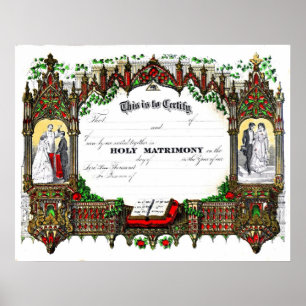 Pôster certificado do casamento desde 1877