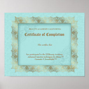 Pôster Certificado do diploma da beleza do ouro do azul