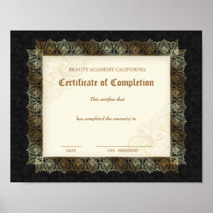 Pôster Certificado do diploma da beleza do preto da