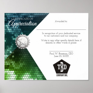 Pôster Certificado do prêmio do empregado de funcionario