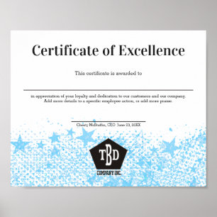 Pôster Certificado do prêmio do empregado de funcionario