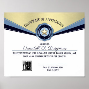 Poster Certificado do prêmio do empregado de funcionarios