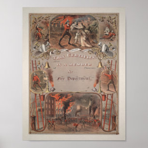 Poster Certificado do Vintage Fireman - 1877