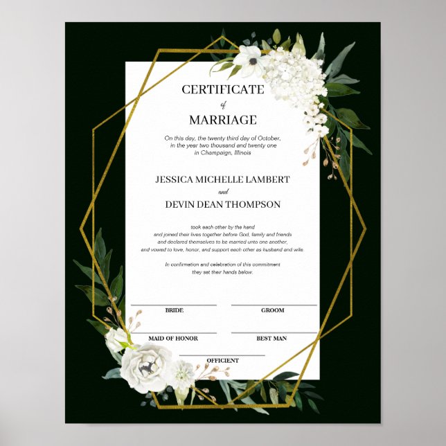Poster Certificado Elegante de Guarda Floral de Casamento (Frente)