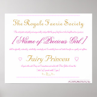 Poster Certificado Fairy Princess