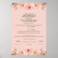 Certificado Islâmico de Nikah Aquarela Rosa Bege