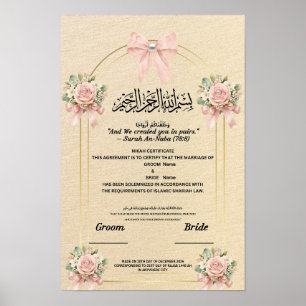 Poster Certificado Islâmico de Nikah Arco de Rosa Bege Pé