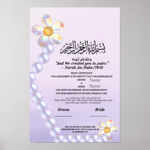 Poster Certificado Islâmico de Nikah Flor de Vidro Irides