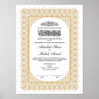 Poster Certificado Nikkah Dourado para Casamento Islâmico