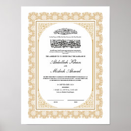 Poster Certificado Nikkah Dourado para Casamento Islâmico