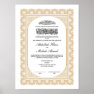 Poster Certificado Nikkah Dourado para Casamento Islâmico