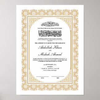 Poster Certificado Nikkah Dourado para Casamento Islâmico