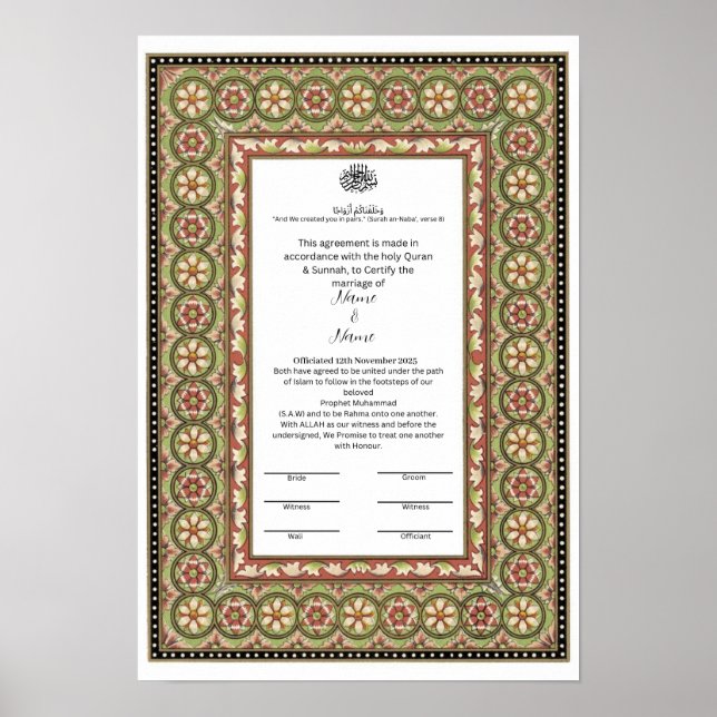 Poster Certificado Nikkah na fronteira islâmica (Frente)