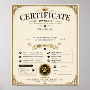 Poster Certificado Personalizado de Proprietário de Cocka