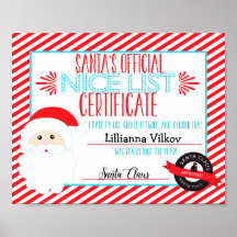 Certificado Personalizado Santa Claus Lista Nice
