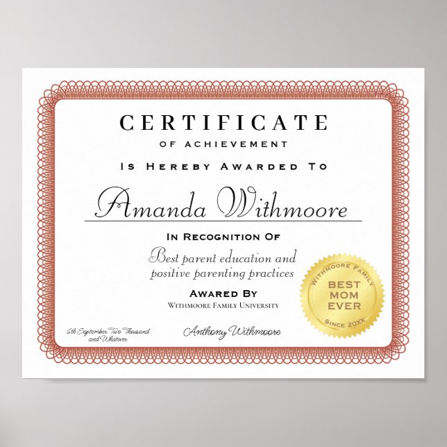 Poster Certificado profissional personalizado (Frente)