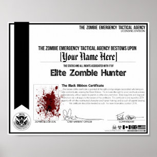 Poster Certificado Zombie Hunter - ZETA!