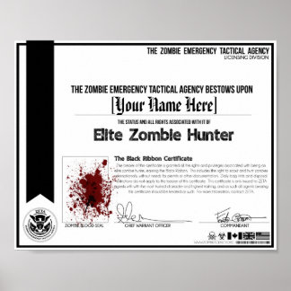 Poster Certificado Zombie Hunter - ZETA!