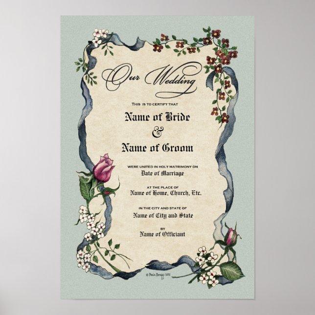 Pôster Certificate Wedding-Marriage-(Ornamental Keepsake) (Frente)