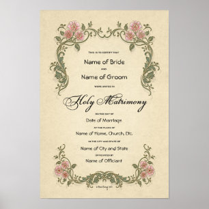 Pôster Certificate Wedding-Marriage-(Ornamental Keepsake)