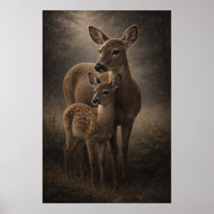 Poster Cerva e Filhote   Arte de Vida Selvagem de Cervos 
