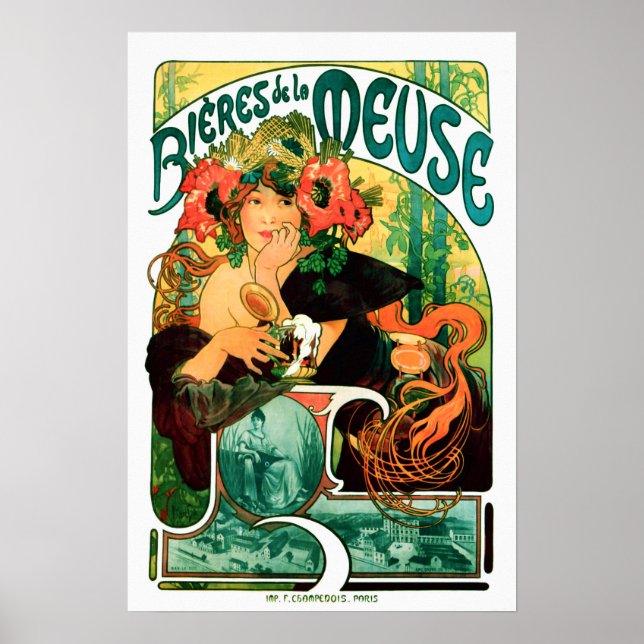 Pôster Cerveja do Meuse Alphonse Mucha Fine Art (Frente)