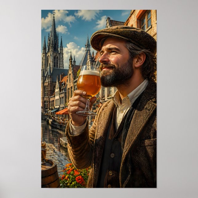 Poster Cerveja Dourada num Cartaz de Devaneio numa Cidade (Frente)