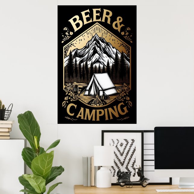 Poster Cerveja E Acampamento Do Lado De Montanha (Escritório em casa)