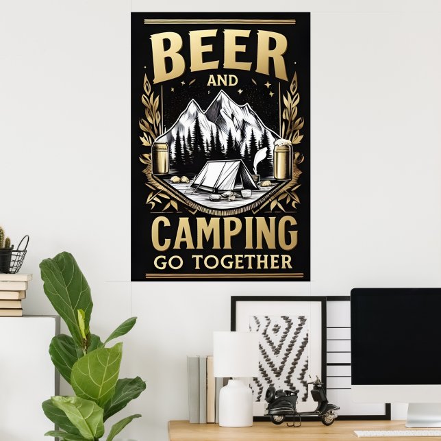 Poster Cerveja E Acampamento Vão Juntos (Escritório em casa)