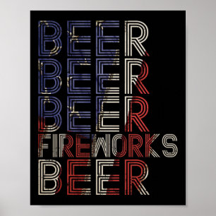 Poster Cerveja Fogos de Artifício Retro 4 de Julho Festa
