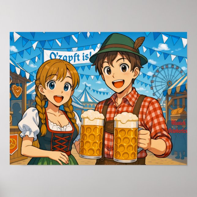 Poster Cerveja provando durante Oktoberfest em Munique, A (Frente)