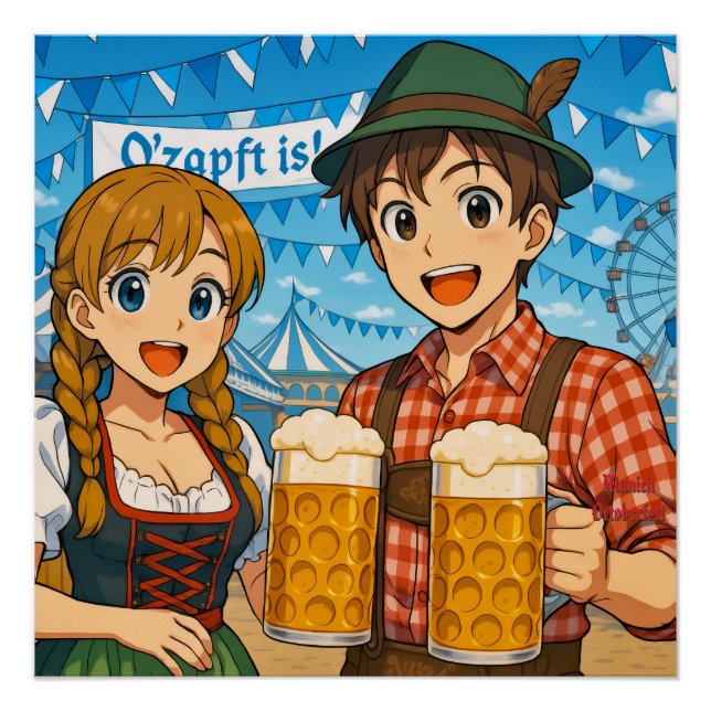 Pôster Cerveja provando durante Oktoberfest em Munique, A (Frente)