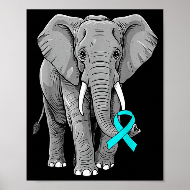 Poster Cervical Cancer Awareness Elephant Ribbon Teal Men (Frente)