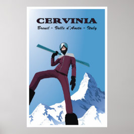 Poster Cervinia,Breuil,Valle d’Aosta,Itália,Esqui