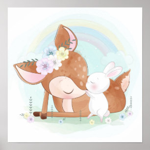 Poster Cervo bebê com um coelho bebê