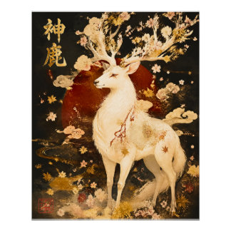 Pôster Cervo Branco Celestial | Arte da Mitologia Japones