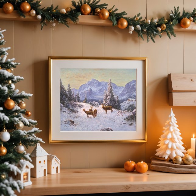 Poster Cervo com rebanho no inverno (Criador carregado)