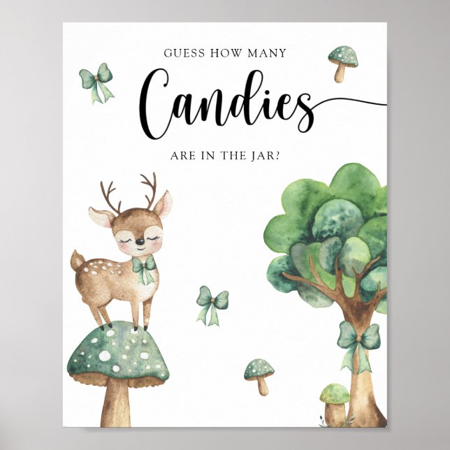 Poster Cervo em Aquarela - Adivinhe quantos doces (Frente)