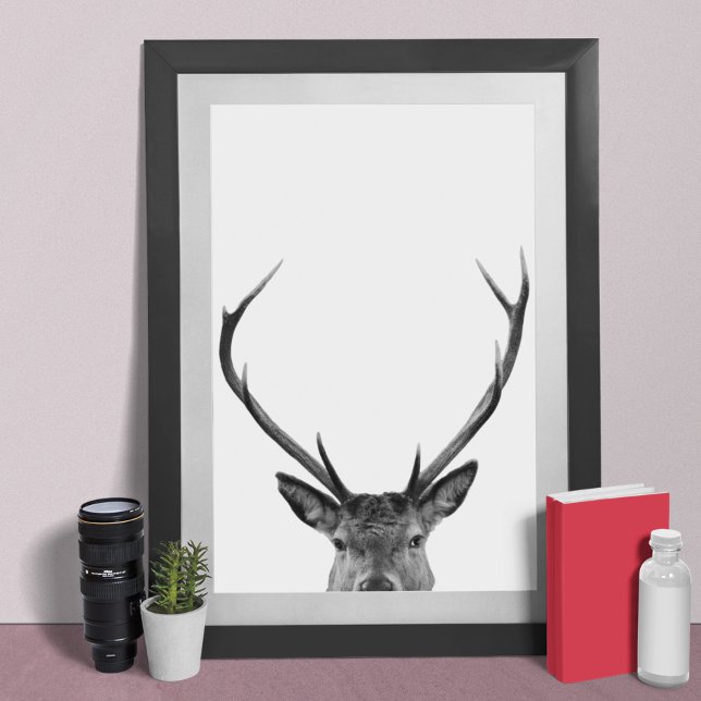 Poster Cervo Espiando Preto e Branco Estilo Cabana Modern (Criador carregado)