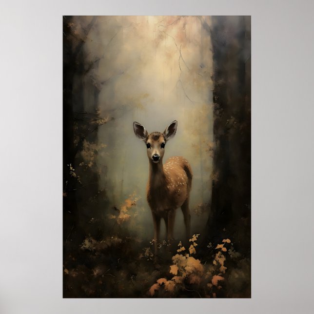 Poster Cervo na Floresta Dark Academia, Arte de Parede de (Frente)