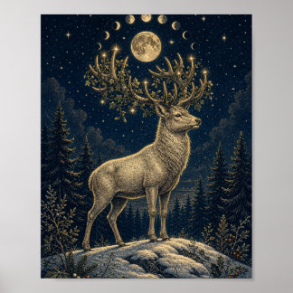 Poster Cervo sob Estrelas de Inverno – Cervo Celestial do