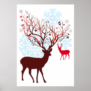 Pôster Cervos do Natal com os antlers do ramo de árvore