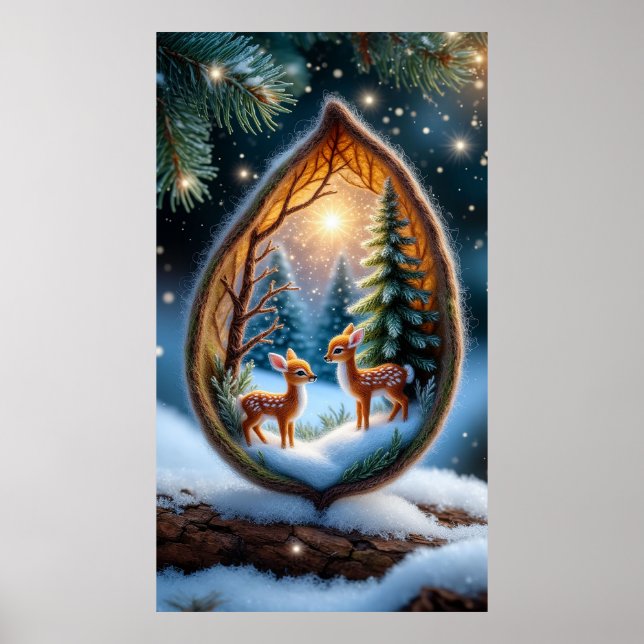 Poster 🦌 Cervos Mágicos na Cena da Lágrima de Neve ❄️🌟� (Frente)